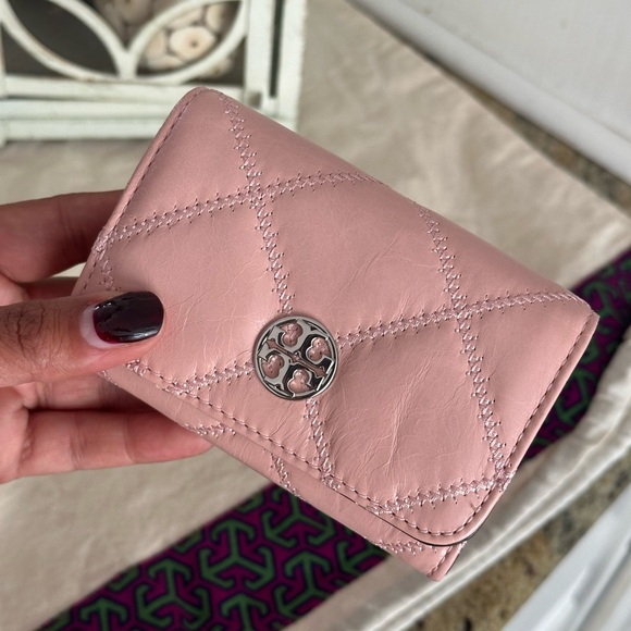 New Tory Burch Willa glazed card case wallet rose pink - Picture 3 of 7
